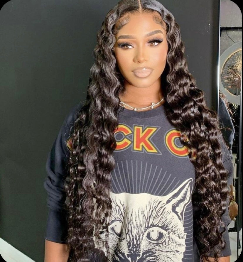 Wavy Girl black loose deep wave wig with 13x4 HD lace, made from 100% human hair