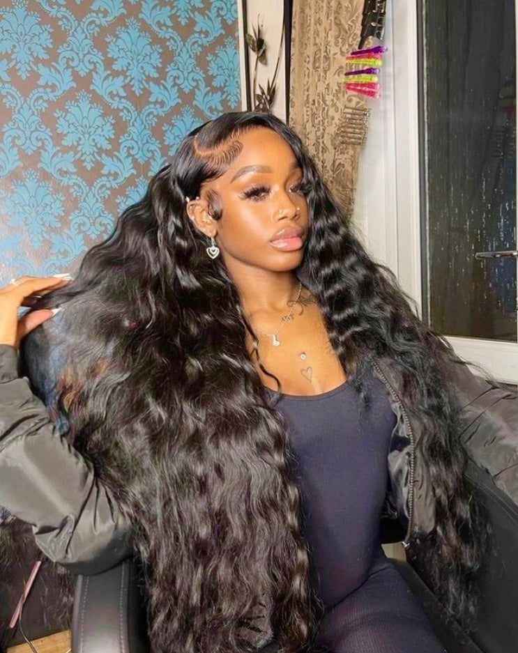 Wavy Girl black loose deep wave wig with 13x4 HD lace, made from 100% human hair