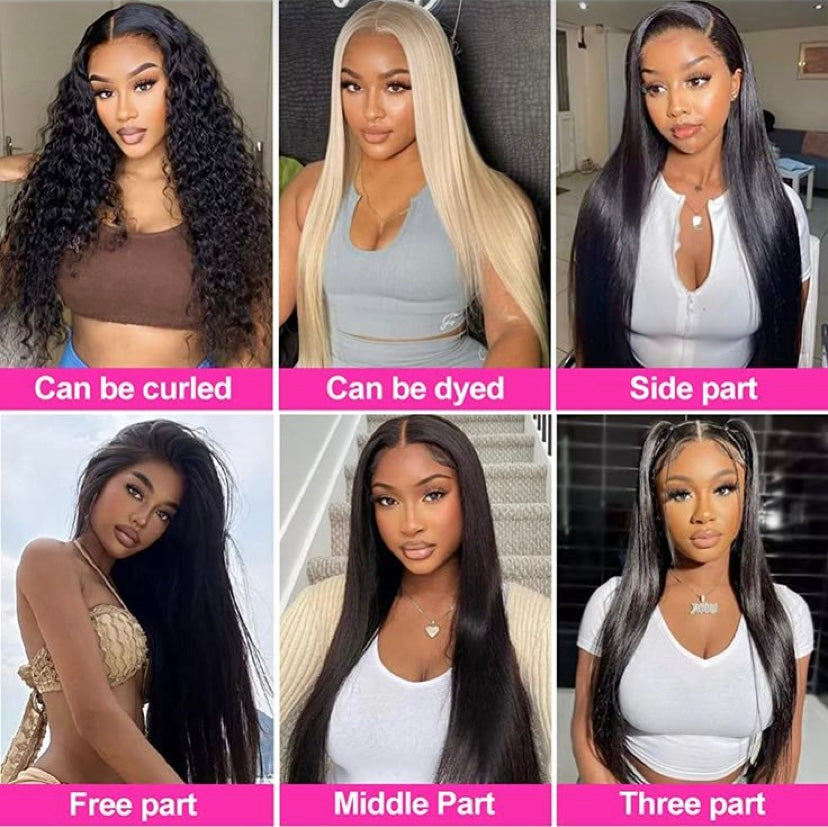 Brown straight human hair bundles with 6x6 HD lace closure