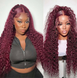 Burgundy deep wave wig with HD undetectable lace, 100% human hair, and premium texture