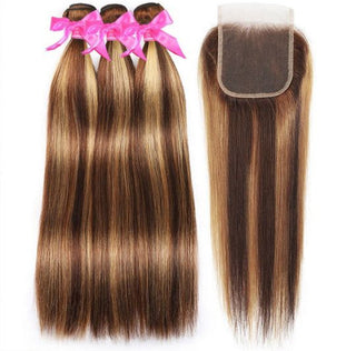 •Highlights Straight, 3 Bundles with Closure, 6x6 Hd Undetectable Lace- 100% Human Hair