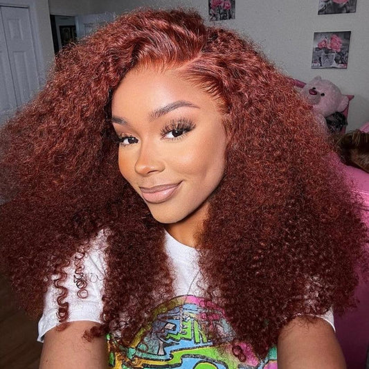 Auburn Louise curly Afro HD lace wig made with 100% premium human hair and a seamless lace melt