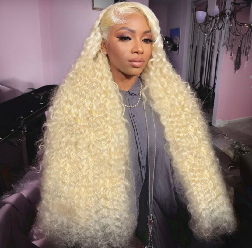 Blonde deep wave wig with HD undetectable lace, 100% human hair, 180% density