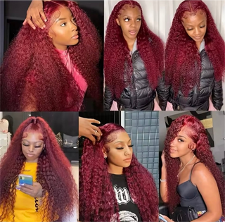 Burgundy deep wave wig with HD undetectable lace, 100% human hair, and premium texture
