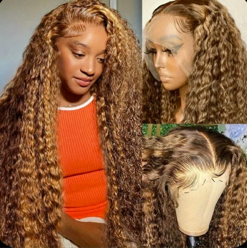 Star Light highlight deep wave HD lace wig made with 100% premium human hair and a seamless lace melt.