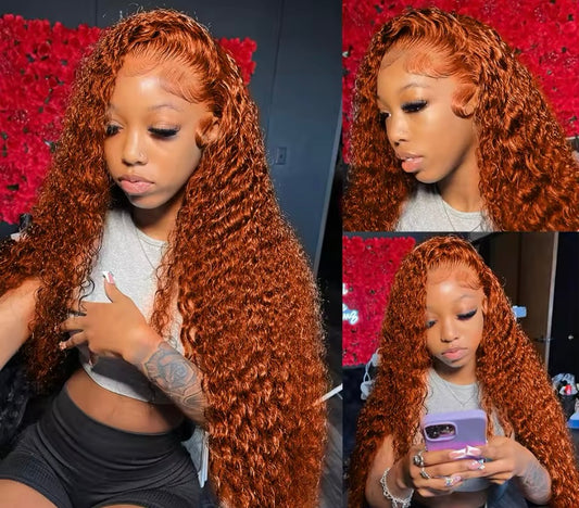 Ginger deep wave wig with HD undetectable lace and 100% human hair