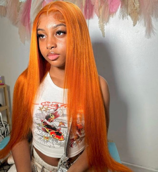 Ginger straight wig with HD undetectable lace, 100% human hair, and smooth texture