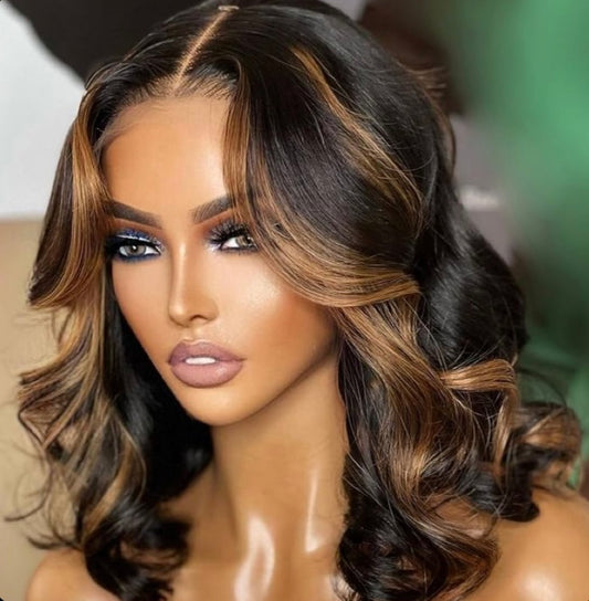Highlight curly bob wig with HD undetectable lace and 100% human hair