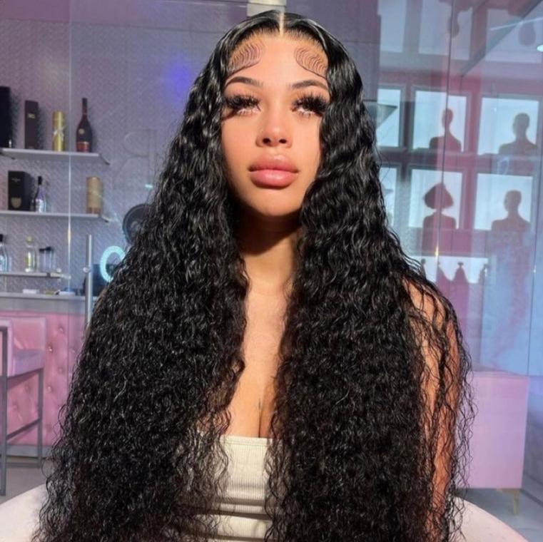 Water wave black wig with HD undetectable lace and 100% Brazilian human hair