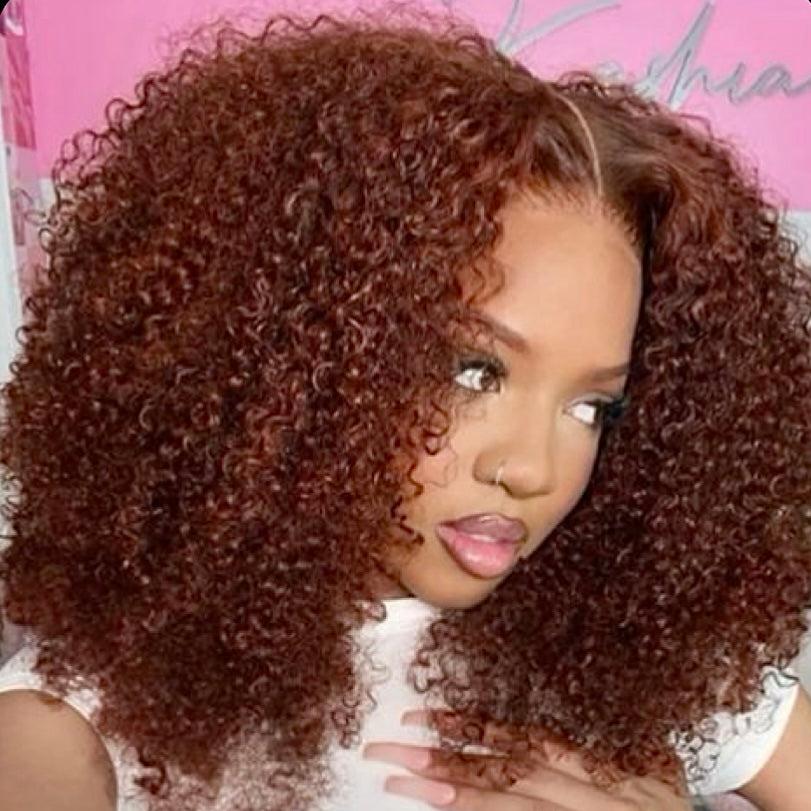 Auburn Louise curly Afro HD lace wig made with 100% premium human hair and a seamless lace melt
