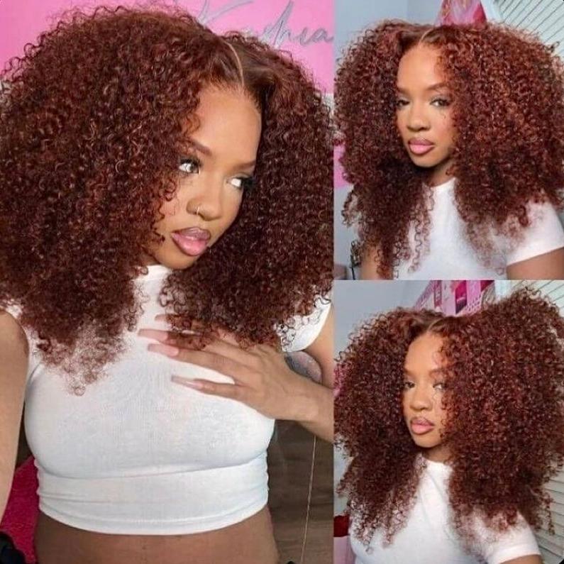 Auburn Louise curly Afro HD lace wig made with 100% premium human hair and a seamless lace melt