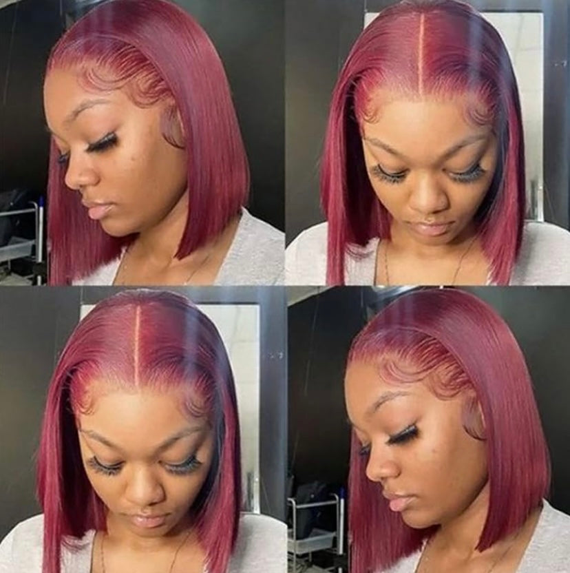 Genevieve burgundy straight bob HD lace wig crafted from 100% premium human hair with a seamless lace melt

