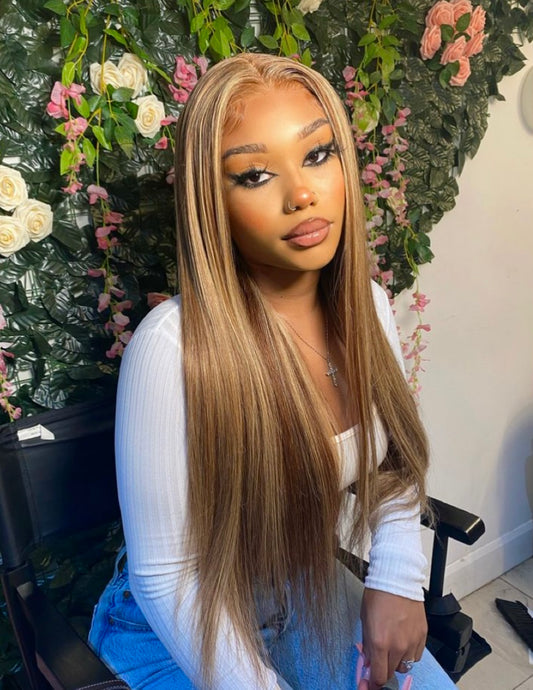 Luminesce Dimension highlight straight wig with HD lace, made from 100% human hair