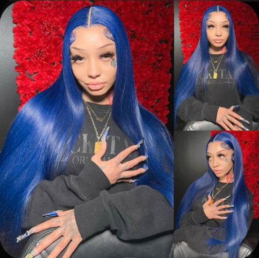 Midnight Sky dark blue straight HD lace wig made from 100% premium human hair