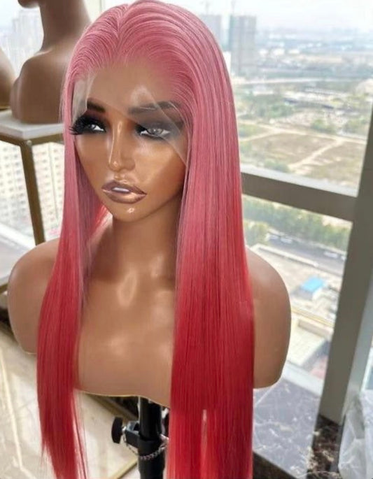 Pink ombre straight wig with HD undetectable lace and 100% human hair