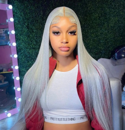 Platinum blonde straight wig with HD undetectable lace and 100% human hair