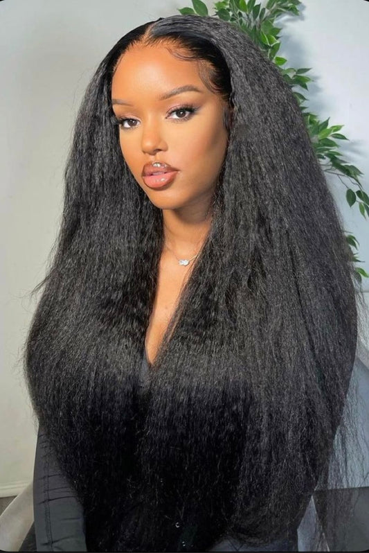 Pretty Goddess black kinky straight HD lace wig made with 100% premium human hair