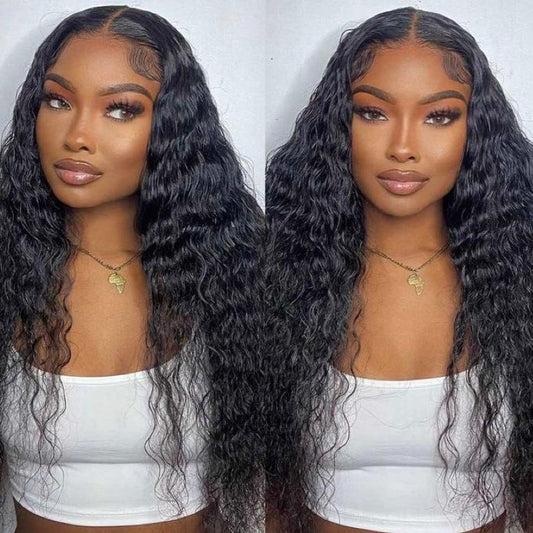 Water wave black wig with HD undetectable lace and 100% Brazilian human hair