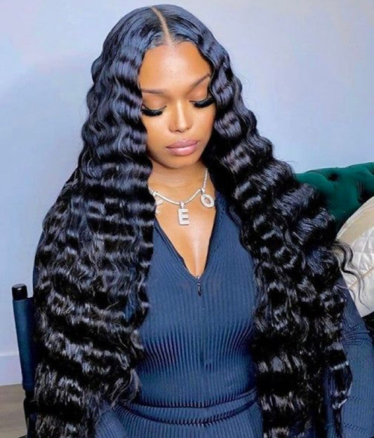 Wavy Girl black loose deep wave wig with 13x4 HD lace, made from 100% human hair