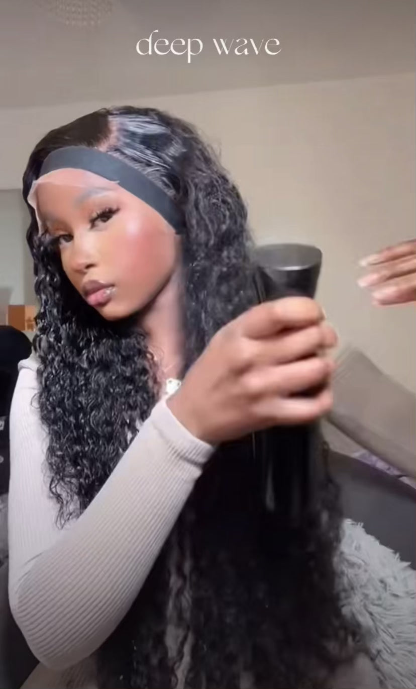 Lexi's Special black deep wave wig with HD lace, made from 100% human hair